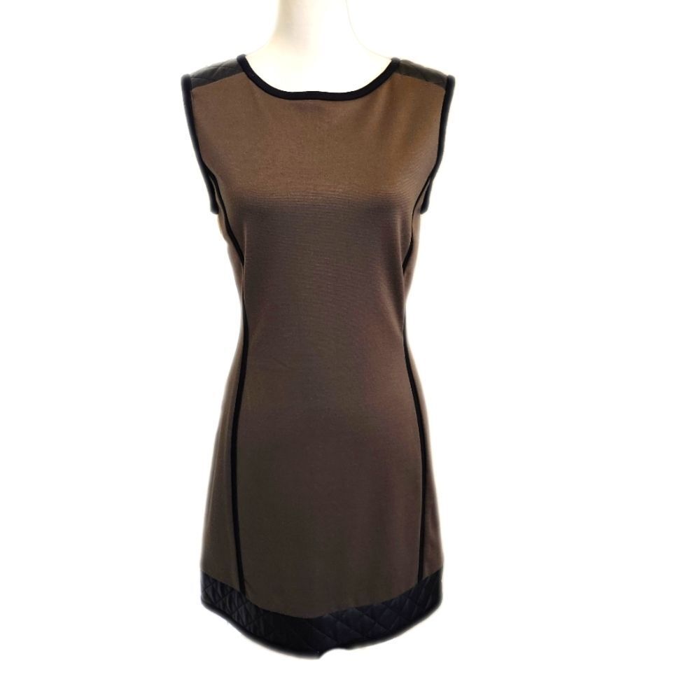RD Style army khaki green dress with black quilted faux leather details -medium